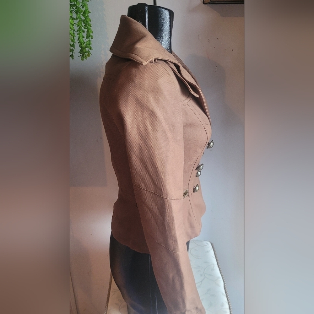 Sandra Augelazzi Tan Double Breasted Wide Collar Light Jacket Blazer Size XS - Picture 6 of 9